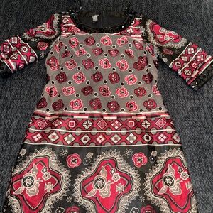 Mix It Black Pink Gray Jeweled Neckline Shift Dress